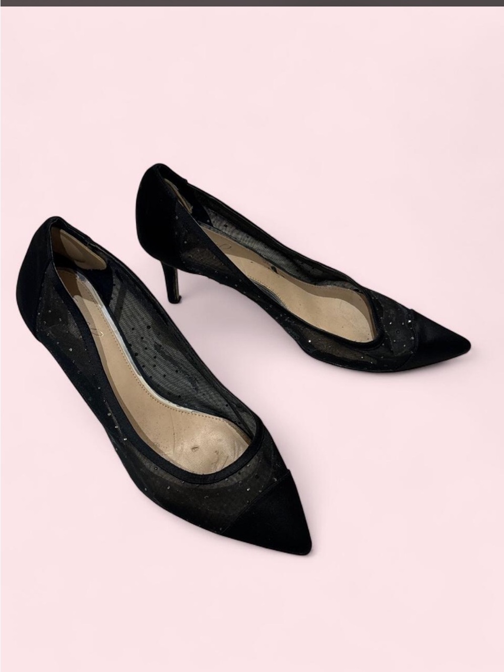 Jewel Badgley Mischka Black Pointed Mesh Heels - Picture 2 of 5